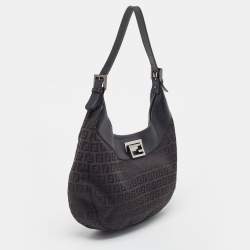 Pre Owned Fendi Black Zucchino Canvas and Leather Hobo