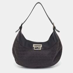Pre Owned Fendi Black Zucchino Canvas and Leather Hobo