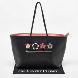 Pre Owned Fendi Black/Peach Leather Monster Roll Tote