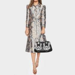 Pre Owned Fendi Black/Silver Canvas and Patent Leather B Shoulder Bag