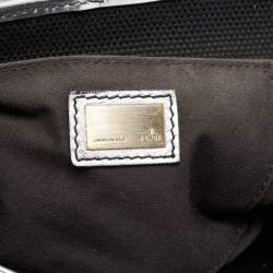 Pre Owned Fendi Black/Silver Canvas and Patent Leather B Shoulder Bag