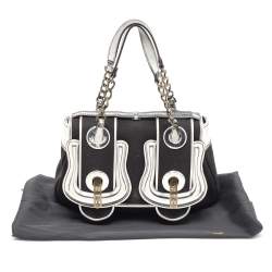 Pre Owned Fendi Black/Silver Canvas and Patent Leather B Shoulder Bag
