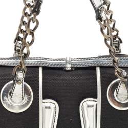 Pre Owned Fendi Black/Silver Canvas and Patent Leather B Shoulder Bag