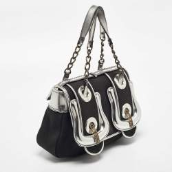 Pre Owned Fendi Black/Silver Canvas and Patent Leather B Shoulder Bag