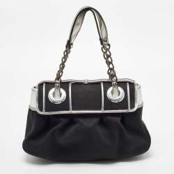 Pre Owned Fendi Black/Silver Canvas and Patent Leather B Shoulder Bag