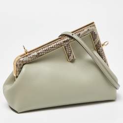Pre Owned Fendi Avocado Green Leather and Python Small First Clutch