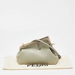Pre Owned Fendi Avocado Green Leather and Python Small First Clutch