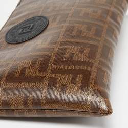 Pre Owned Fendi Brown Zucca Coated Canvas Zip Pouch 