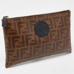 Pre Owned Fendi Brown Zucca Coated Canvas Zip Pouch 