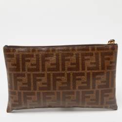 Pre Owned Fendi Brown Zucca Coated Canvas Zip Pouch 