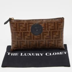 Pre Owned Fendi Brown Zucca Coated Canvas Zip Pouch 