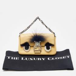 Pre Owned Fendi Yellow Leather and Fur Micro Monster Baguette Bag