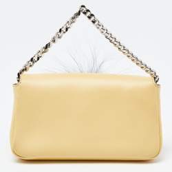 Pre Owned Fendi Yellow Leather and Fur Micro Monster Baguette Bag