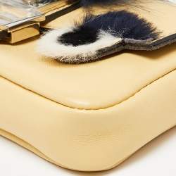 Pre Owned Fendi Yellow Leather and Fur Micro Monster Baguette Bag
