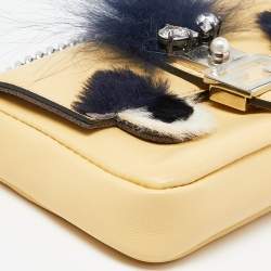 Pre Owned Fendi Yellow Leather and Fur Micro Monster Baguette Bag