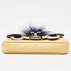 Pre Owned Fendi Yellow Leather and Fur Micro Monster Baguette Bag