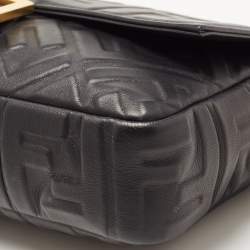 Fendi Black Zucca Embossed Leather Medium Baguette Bag