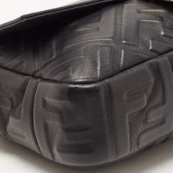 Fendi Black Zucca Embossed Leather Medium Baguette Bag
