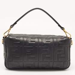 Fendi Black Zucca Embossed Leather Medium Baguette Bag