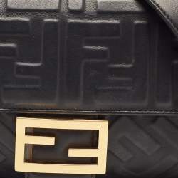 Fendi Black Zucca Embossed Leather Medium Baguette Bag