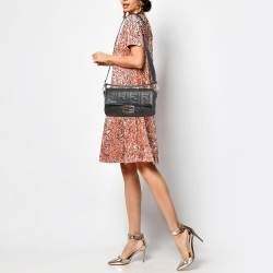 Fendi Black Zucca Embossed Leather Medium Baguette Bag