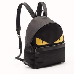Fendi Yellow/Black Nylon And Leather Monster Backpack