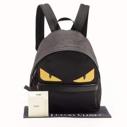 Fendi Yellow/Black Nylon And Leather Monster Backpack