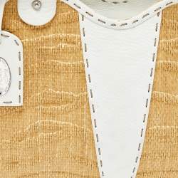 Pre Owned Fendi White/Beige Raffia and Leather Devil Trapezio Bag