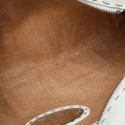 Pre Owned Fendi White/Beige Raffia and Leather Devil Trapezio Bag