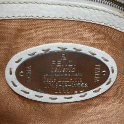 Pre Owned Fendi White/Beige Raffia and Leather Devil Trapezio Bag