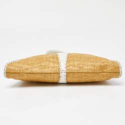 Pre Owned Fendi White/Beige Raffia and Leather Devil Trapezio Bag