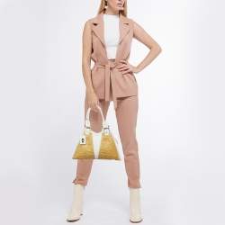 Pre Owned Fendi White/Beige Raffia and Leather Devil Trapezio Bag