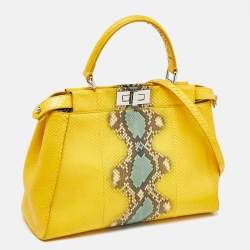 مملوكة مسبقًا Fendi Yellow Python Medium Peekaboo Top Handle Bag