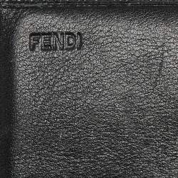 Pre Owned Fendi Black Leather Logo Flap Continental Wallet