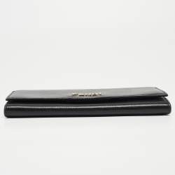 Pre Owned Fendi Black Leather Logo Flap Continental Wallet