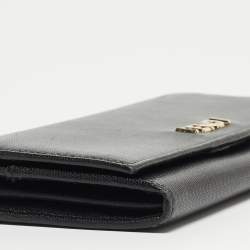 Pre Owned Fendi Black Leather Logo Flap Continental Wallet