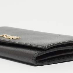 Pre Owned Fendi Black Leather Logo Flap Continental Wallet