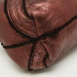 Pre Owned Fendi Metallic Burgundy/Brown Leather and Velvet Spy Bag
