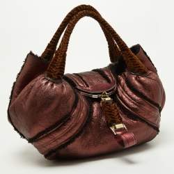 Pre Owned Fendi Metallic Burgundy/Brown Leather and Velvet Spy Bag