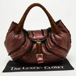 Pre Owned Fendi Metallic Burgundy/Brown Leather and Velvet Spy Bag