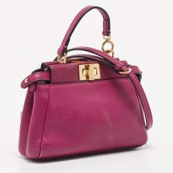 Pre Owned Fendi Pink Leather Micro Peekaboo Crossbody Bag
