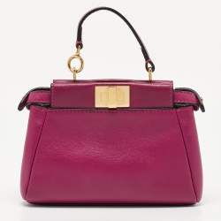 Pre Owned Fendi Pink Leather Micro Peekaboo Crossbody Bag