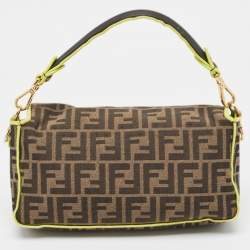 Fendi Neon Green/Tobacco Zucca Canvas 1974 Roma Amor Baguette Bag