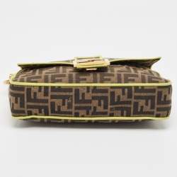 Fendi Neon Green/Tobacco Zucca Canvas 1974 Roma Amor Baguette Bag