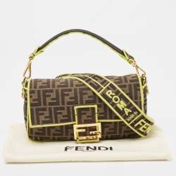 Fendi Neon Green/Tobacco Zucca Canvas 1974 Roma Amor Baguette Bag