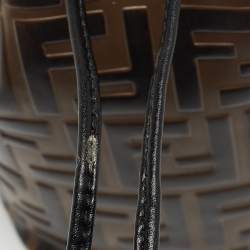 Pre Owned Fendi Brown/Black Zucca Leather Mini Mon Tresor Drawstring Bucket Bag