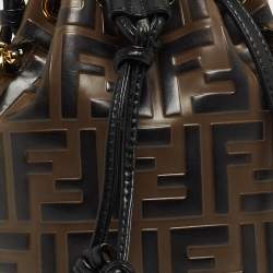 Pre Owned Fendi Brown/Black Zucca Leather Mini Mon Tresor Drawstring Bucket Bag