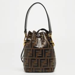 Pre Owned Fendi Brown/Black Zucca Leather Mini Mon Tresor Drawstring Bucket Bag