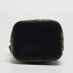 Pre Owned Fendi Brown/Black Zucca Leather Mini Mon Tresor Drawstring Bucket Bag