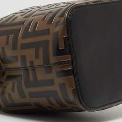 Pre Owned Fendi Brown/Black Zucca Leather Mini Mon Tresor Drawstring Bucket Bag